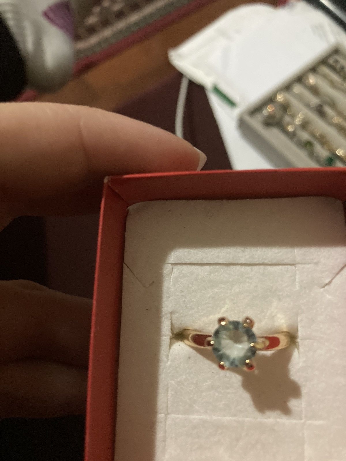 Jewelry Gold plated and light blue jewelled ring Size ONE SIZE - 2 Thumbnail