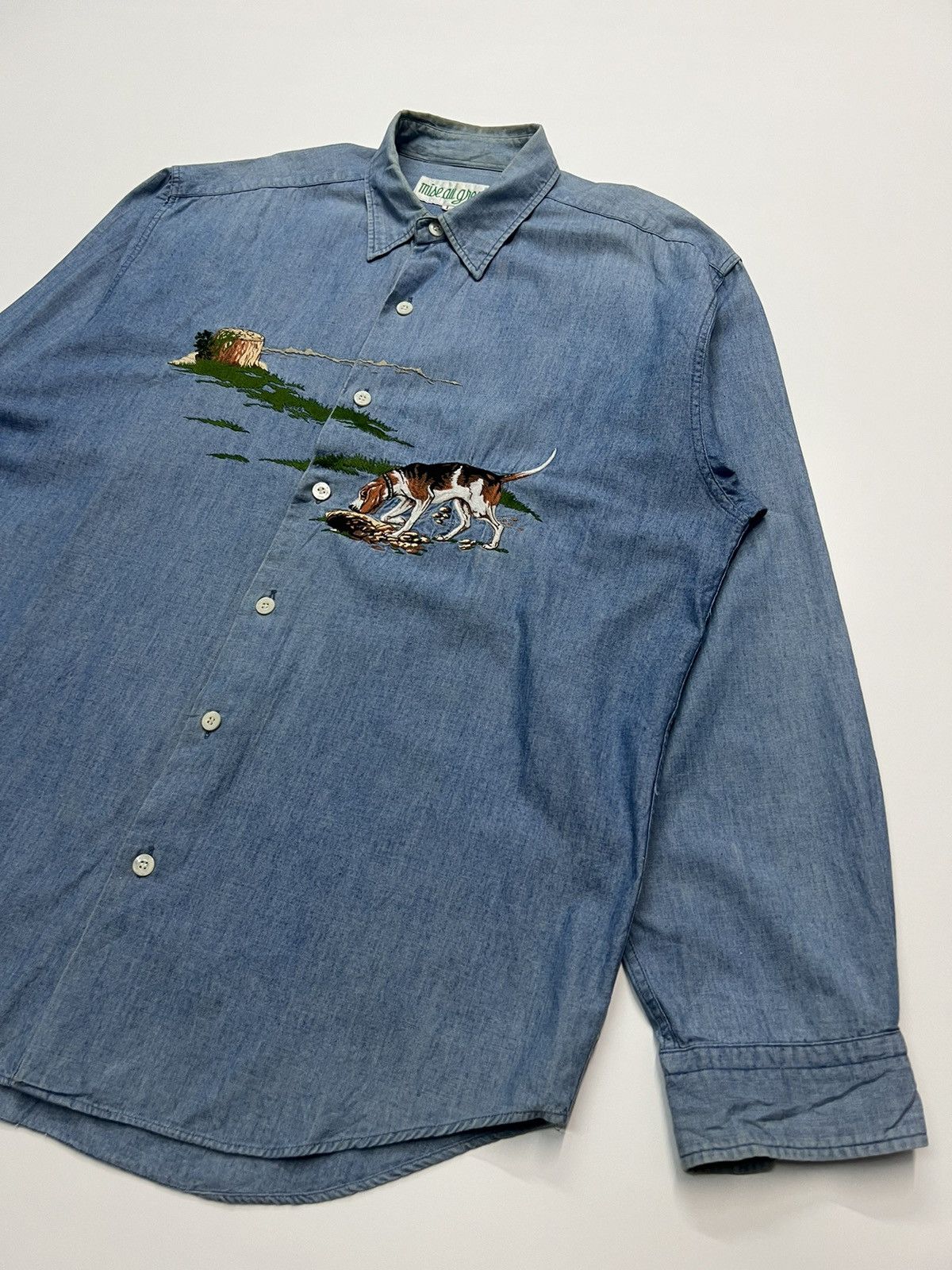 Japanese Brand × Vintage 🔥MISE ALL GREEN SHIRT ENBROIDERY Size US L / EU 52-54 / 3 - 5 Thumbnail