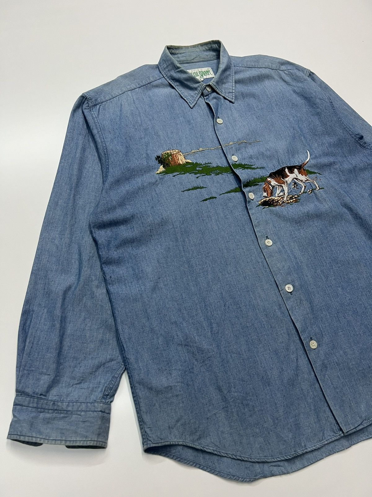 Japanese Brand × Vintage 🔥MISE ALL GREEN SHIRT ENBROIDERY Size US L / EU 52-54 / 3 - 4 Thumbnail