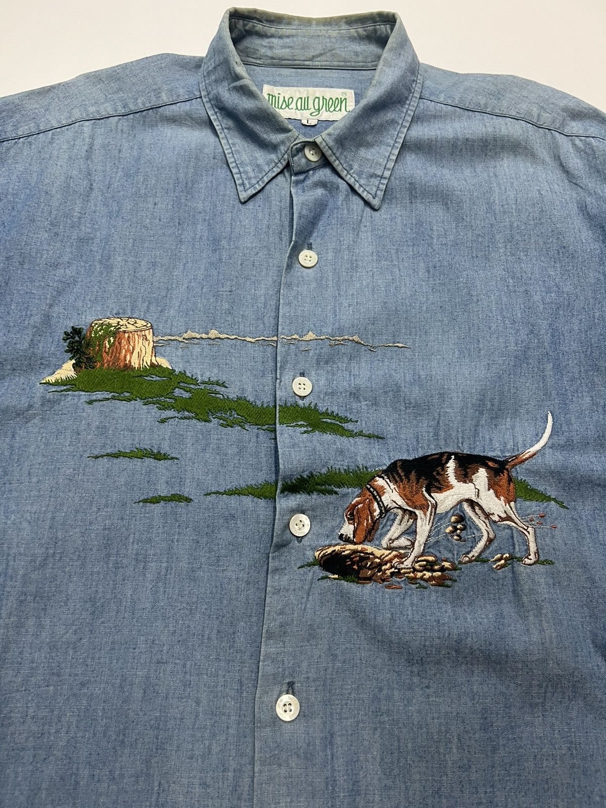 Japanese Brand × Vintage 🔥MISE ALL GREEN SHIRT ENBROIDERY Size US L / EU 52-54 / 3 - 3 Thumbnail