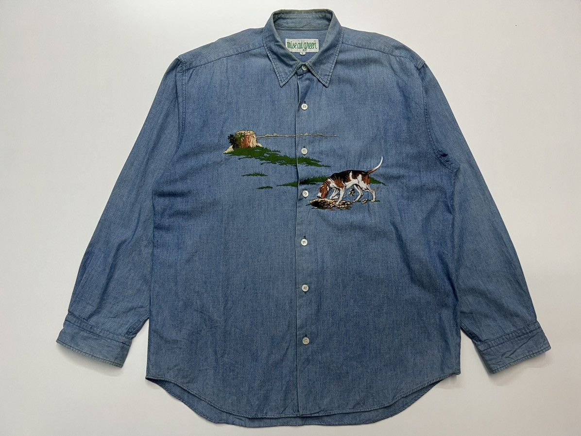 Japanese Brand × Vintage 🔥MISE ALL GREEN SHIRT ENBROIDERY Size US L / EU 52-54 / 3 - 1 Thumbnail