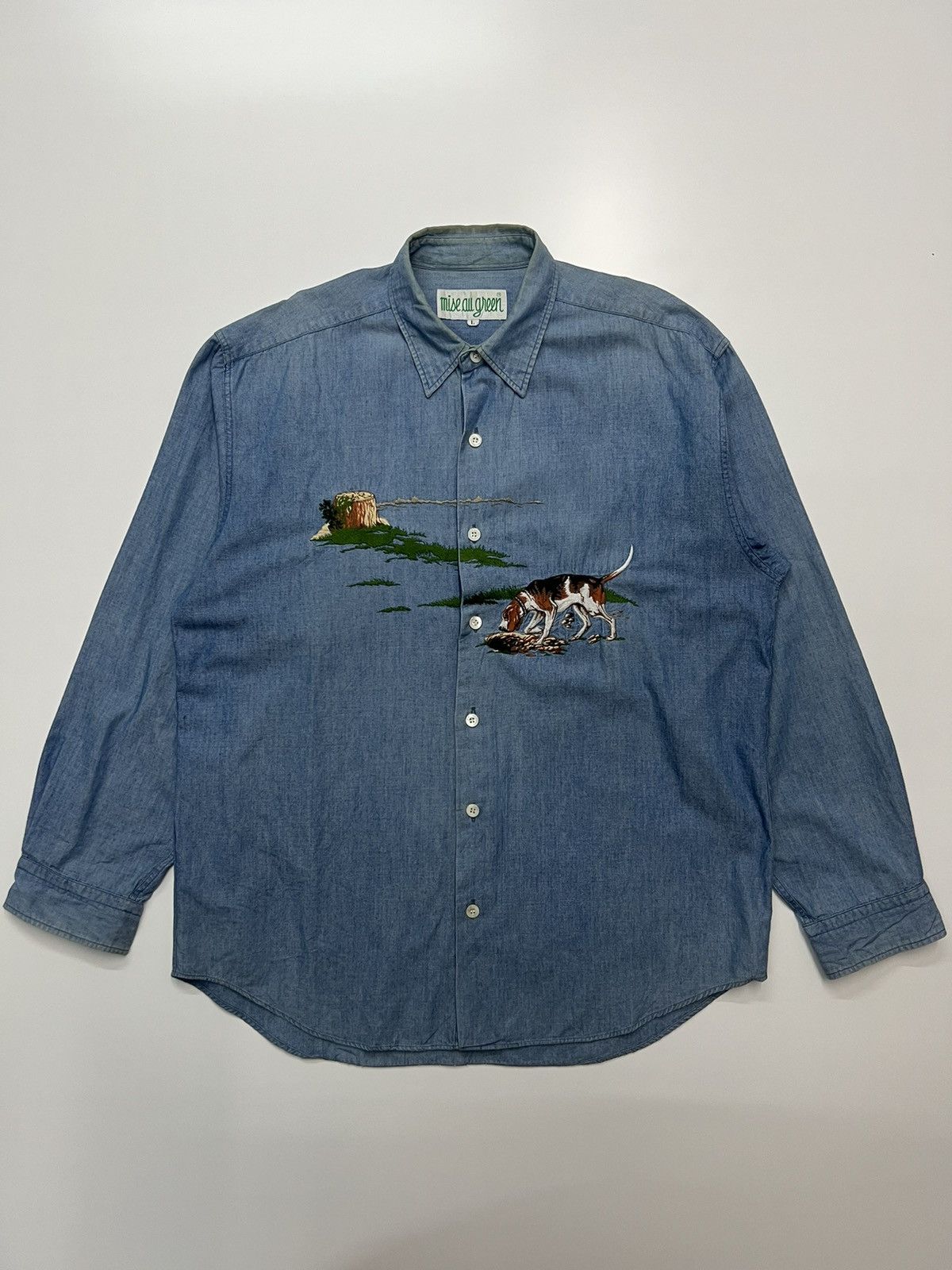 Japanese Brand × Vintage 🔥MISE ALL GREEN SHIRT ENBROIDERY Size US L / EU 52-54 / 3 - 2 Thumbnail
