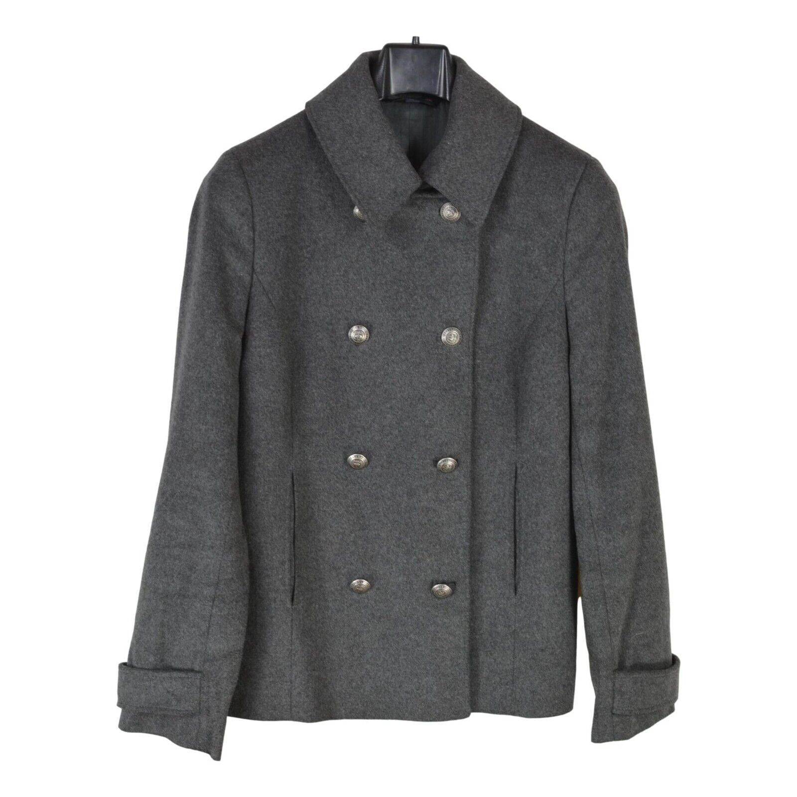Brooks Brothers Women Wool Blend Grey Peacoat Double Breaste