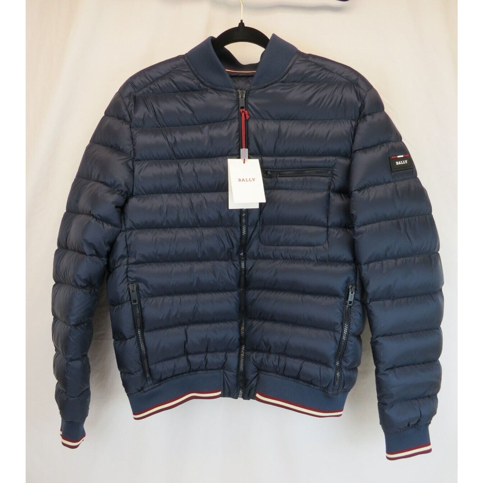 NAVY NYLON RED WHITE WEB DOWN PUFFER JACKET BOMBER 54 US 44