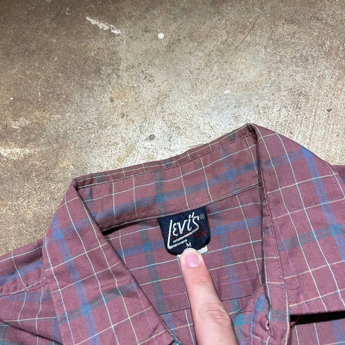 Vintage LEVIS Navy Blue Maroon Plaid LVC Brown Tag 80s Mens 