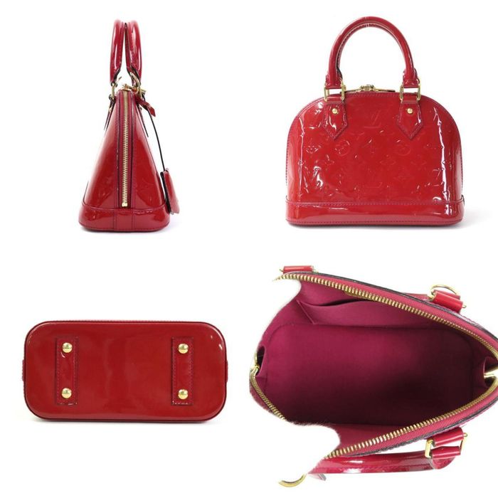 LOUIS VUITTON Vernis Rayures Alma BB Hand Bag Red LV Auth tp198