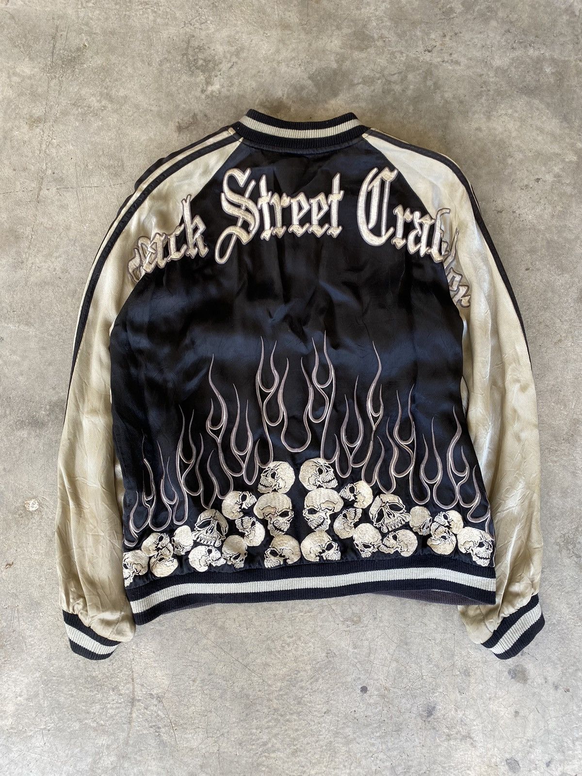 Japanese Brand Vtg Skull and Fire Flame embroidered Reversible Back Street Size US L / EU 52-54 / 3 - 9 Thumbnail