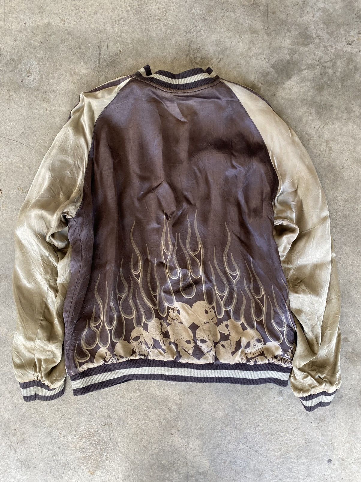 Japanese Brand Vtg Skull and Fire Flame embroidered Reversible Back Street Size US L / EU 52-54 / 3 - 17 Thumbnail