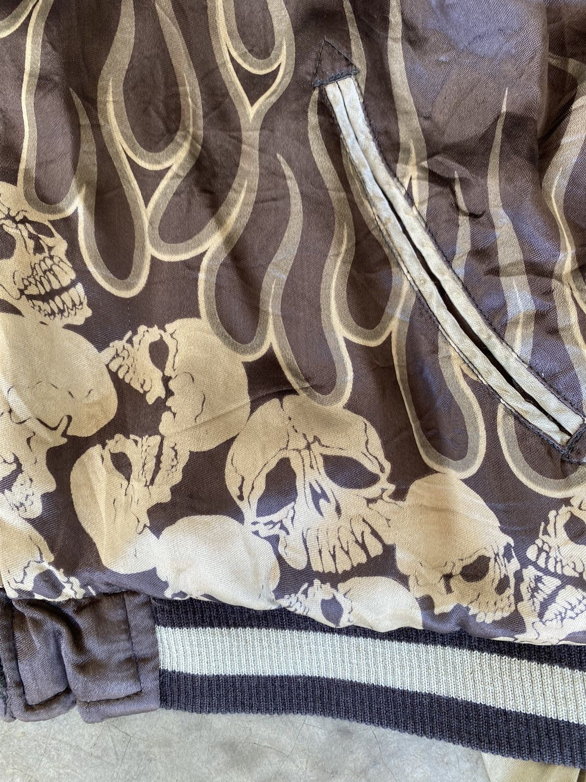 Japanese Brand Vtg Skull and Fire Flame embroidered Reversible Back Street Size US L / EU 52-54 / 3 - 16 Thumbnail