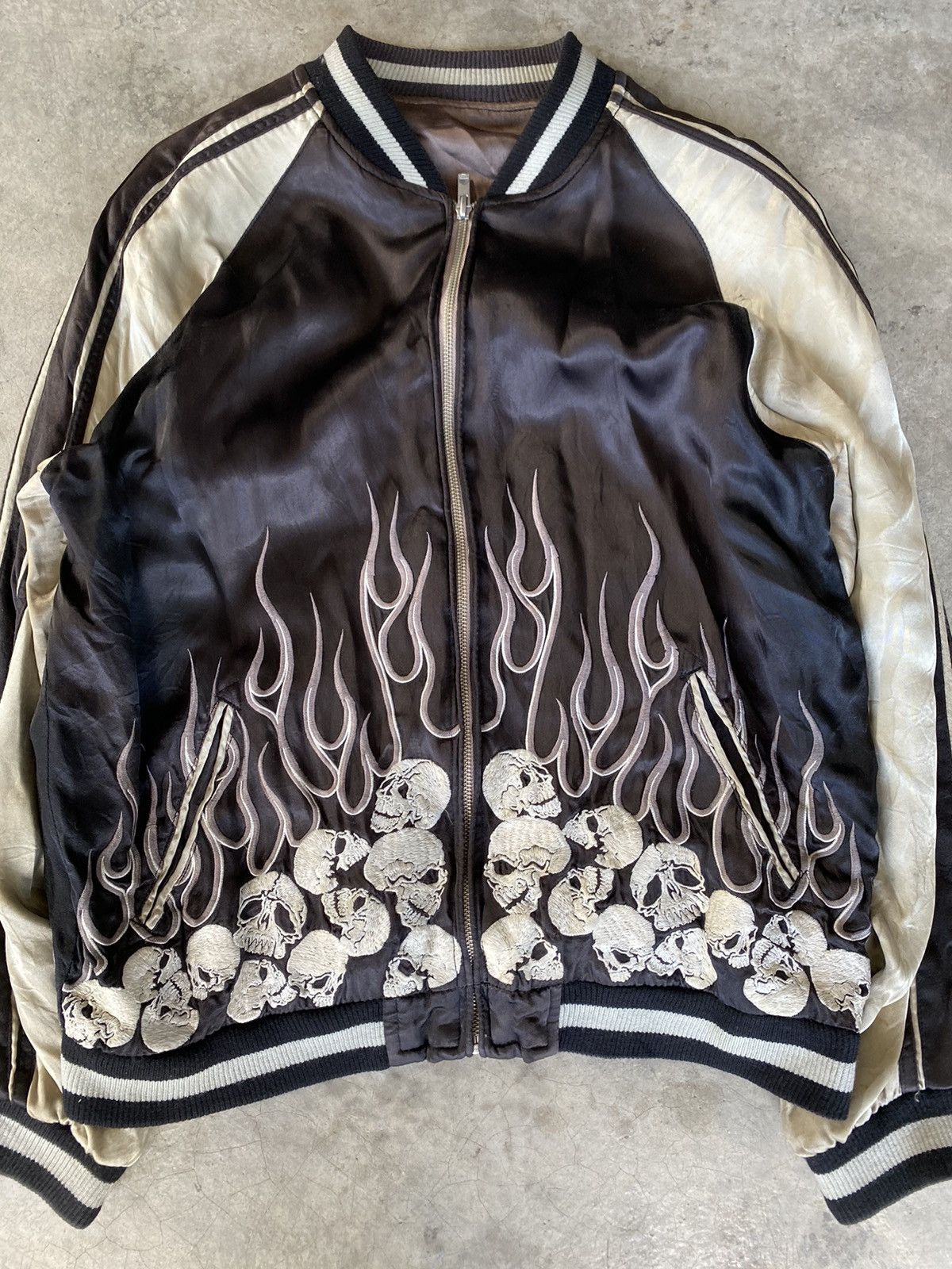 Japanese Brand Vtg Skull and Fire Flame embroidered Reversible Back Street Size US L / EU 52-54 / 3 - 4 Thumbnail
