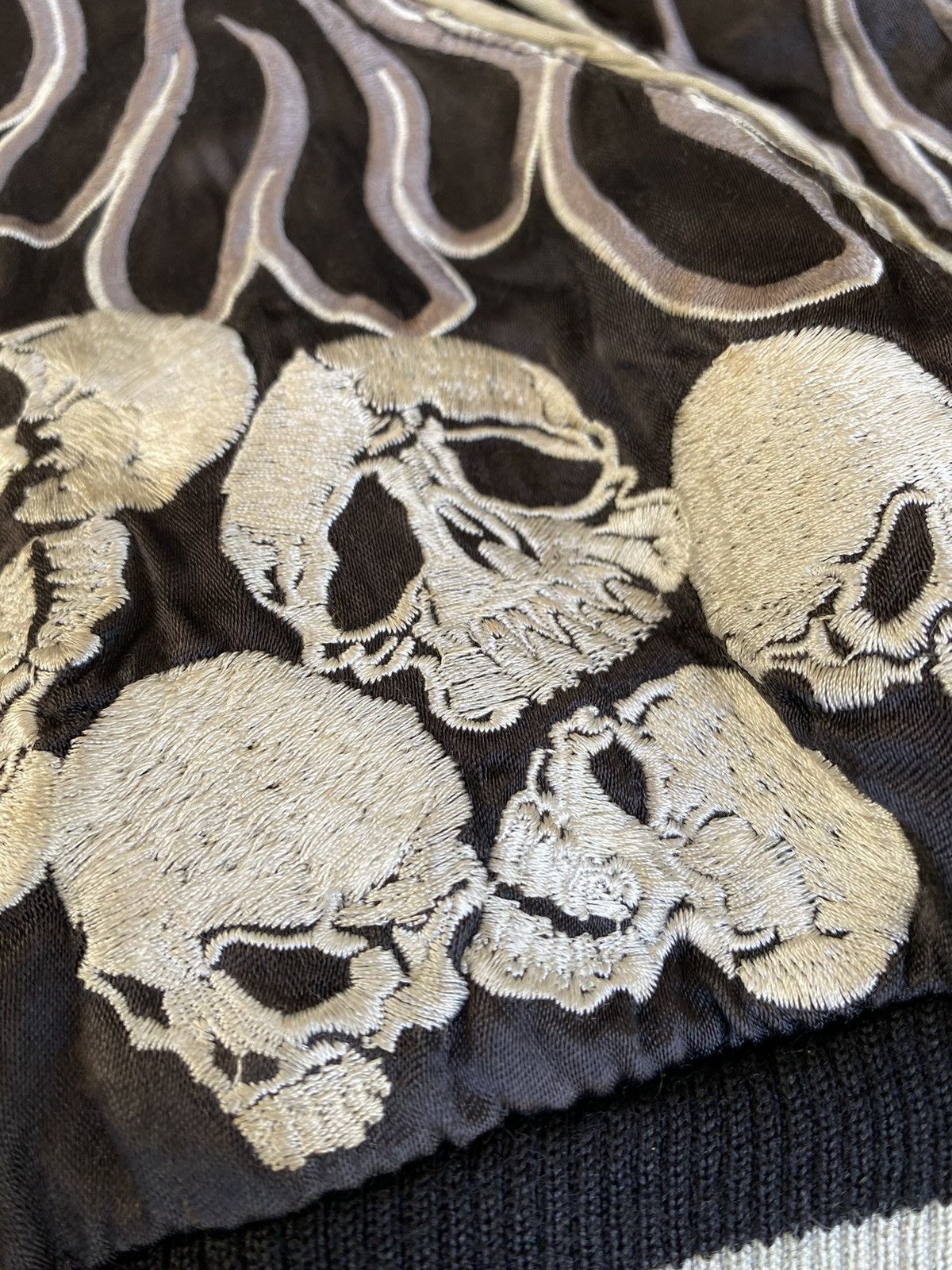 Japanese Brand Vtg Skull and Fire Flame embroidered Reversible Back Street Size US L / EU 52-54 / 3 - 8 Thumbnail