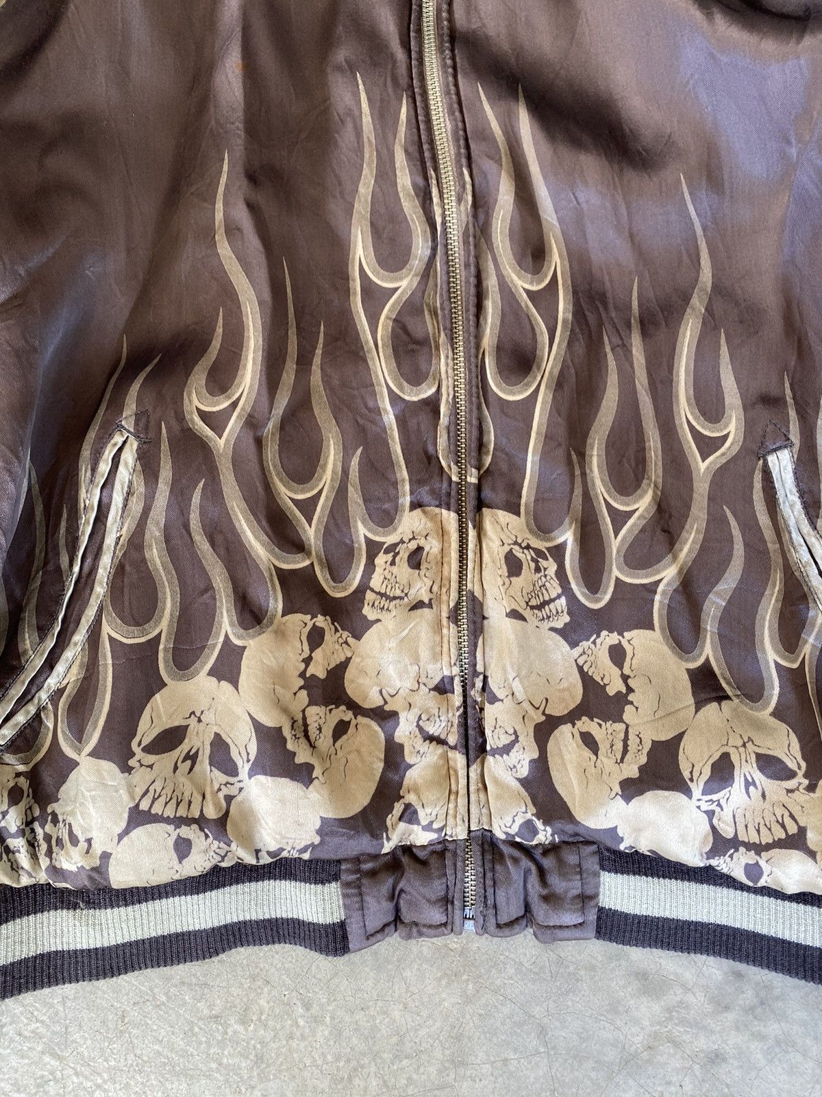 Japanese Brand Vtg Skull and Fire Flame embroidered Reversible Back Street Size US L / EU 52-54 / 3 - 15 Thumbnail