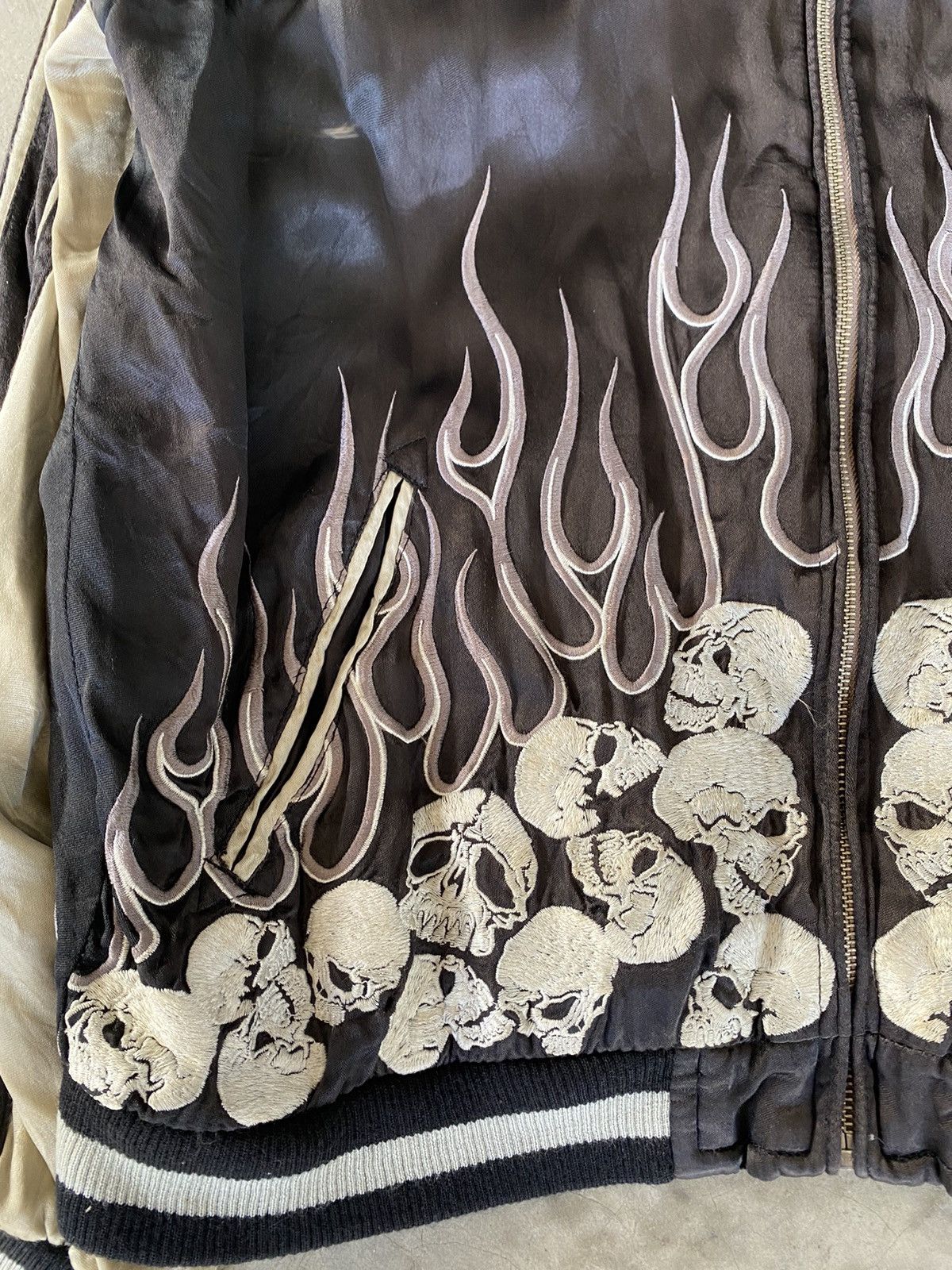 Japanese Brand Vtg Skull and Fire Flame embroidered Reversible Back Street Size US L / EU 52-54 / 3 - 5 Thumbnail