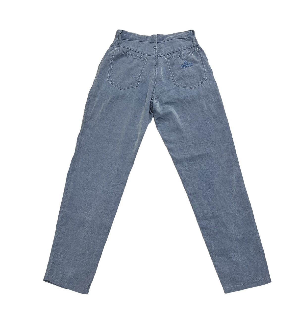 image of Fendi Embroided Lyocell Blue Pant in Baby Blue, Women's (Size 24)
