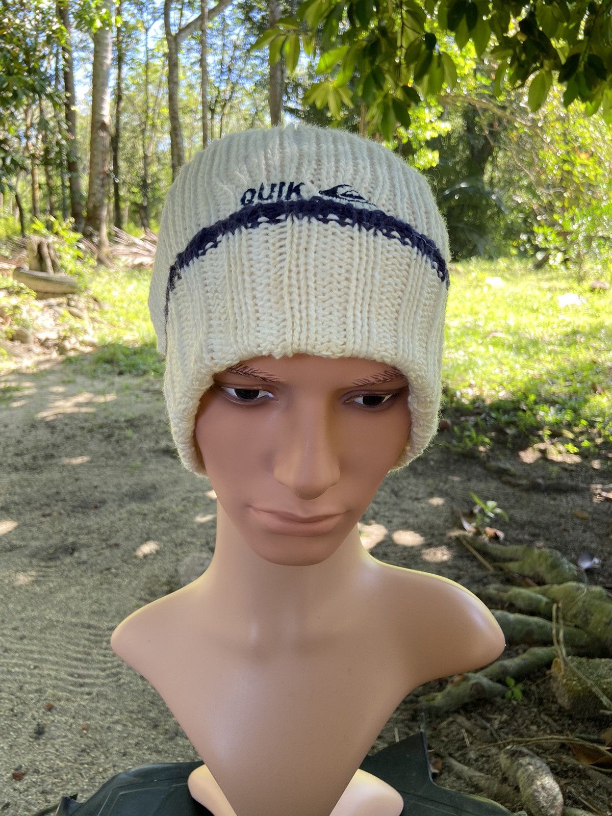 image of Quiksilver x Vintage Quicksilver Spellout Beanie Hat in Cream, Men's
