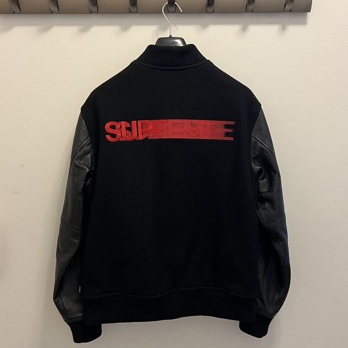 Supreme FW18 Black Supreme Motion Logo Varsity Jacket sz M | Grailed