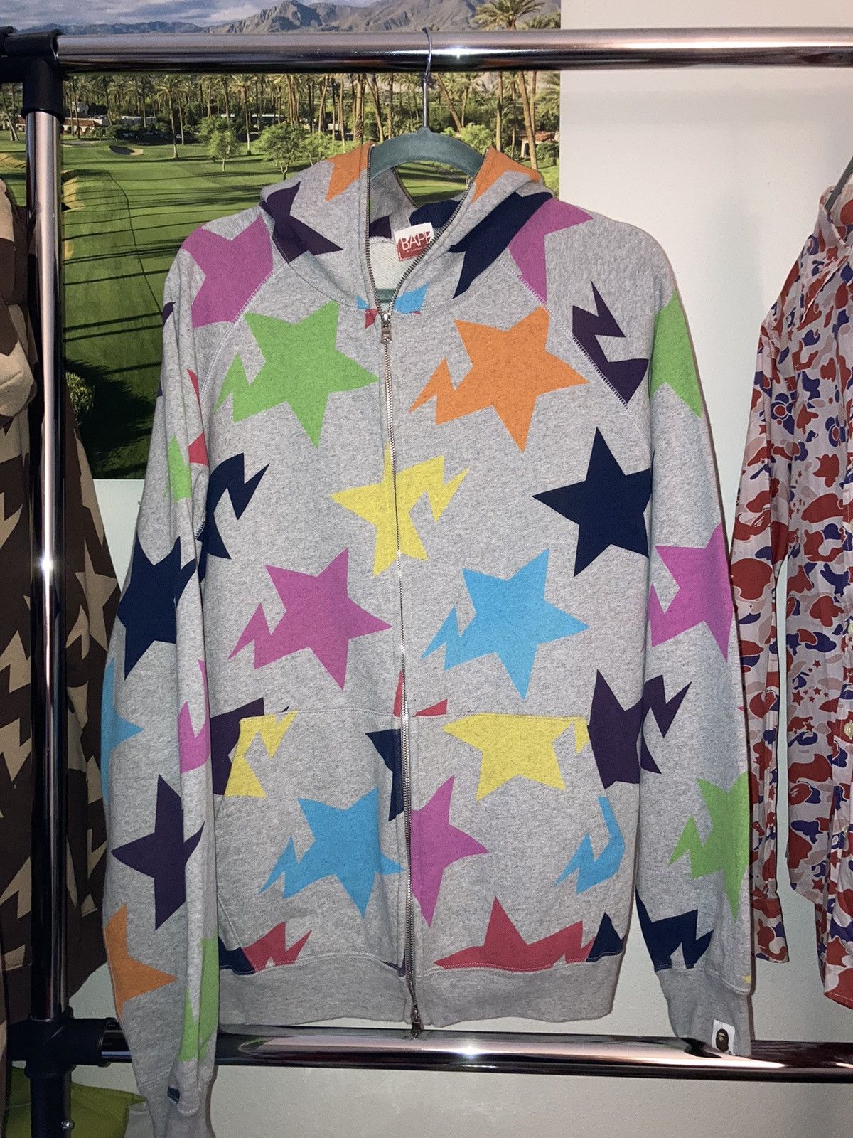 image of Bapesta Multicolor Full Zip Hoodie in Grey, Men's (Size Large)
