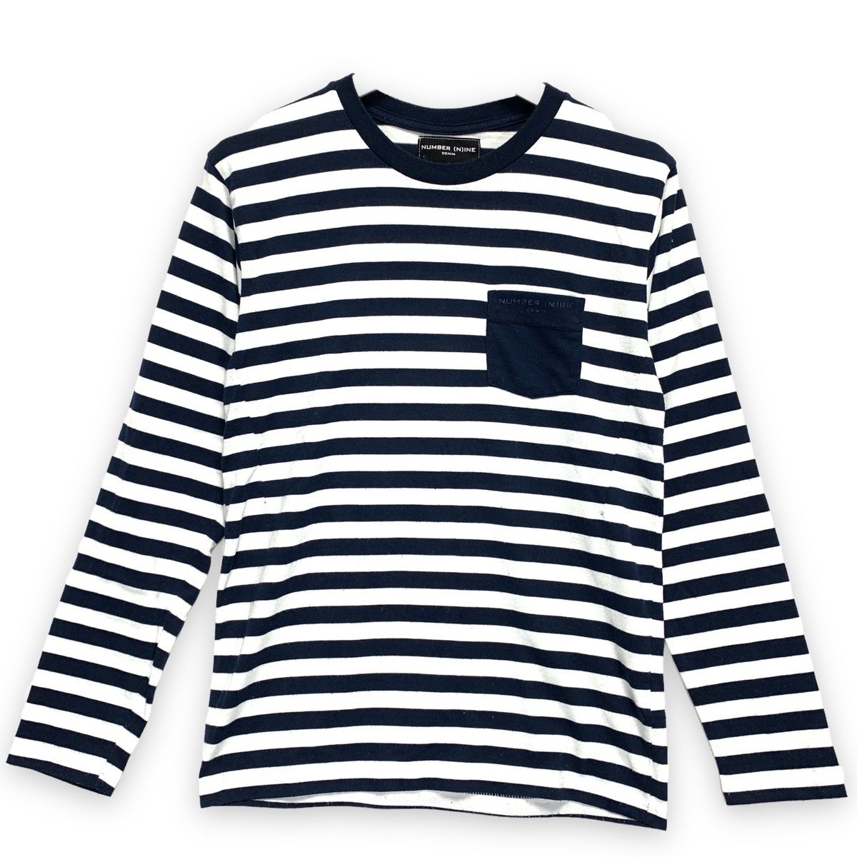 Pre-owned Number N Ine Number Nine Striped Long Sleeve Pocket Tee T Shirt In White/navy