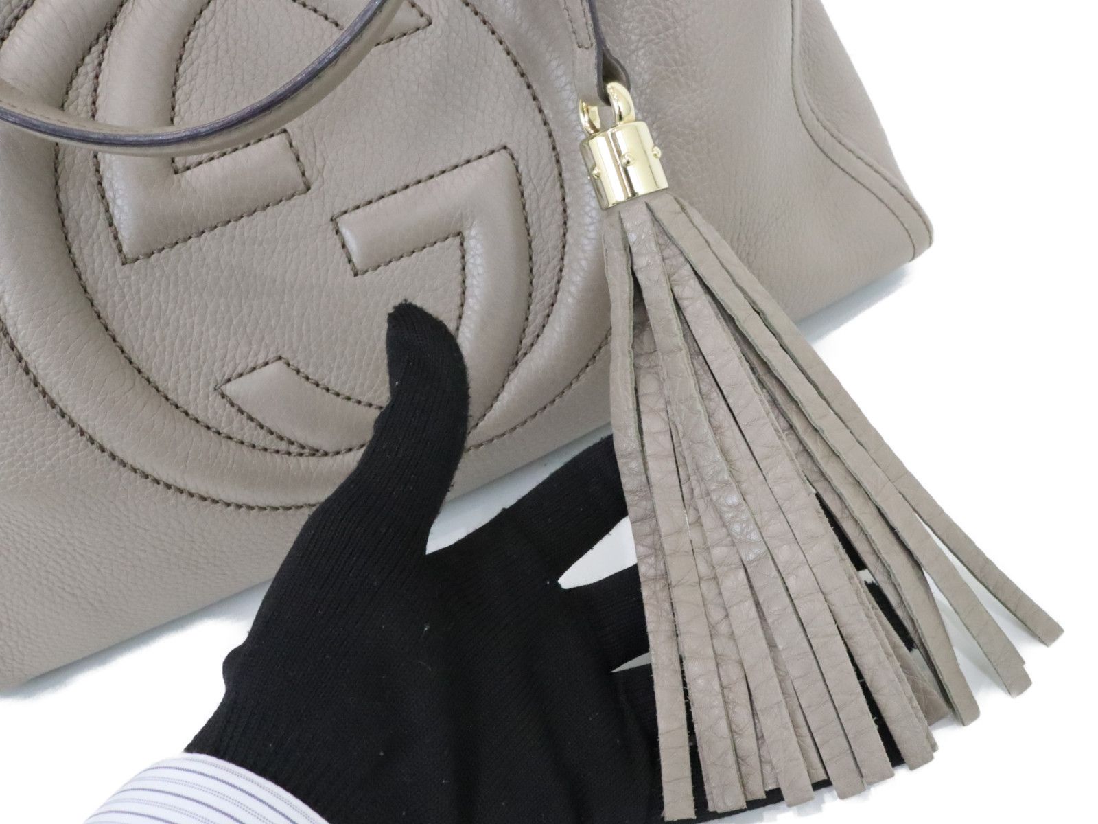 Gucci Soho Handbag Tote bag Interlocking Tassel Fringe Greige Series