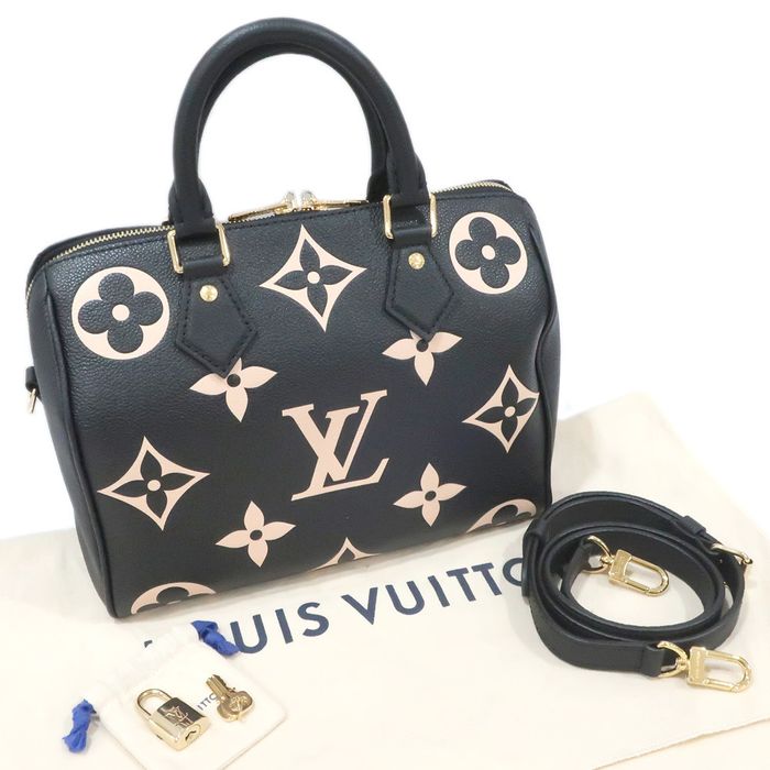 Louis Vuitton, Bags, Monogram Implant Speedy Bandouliere Mini Boston Bag  Black Beige