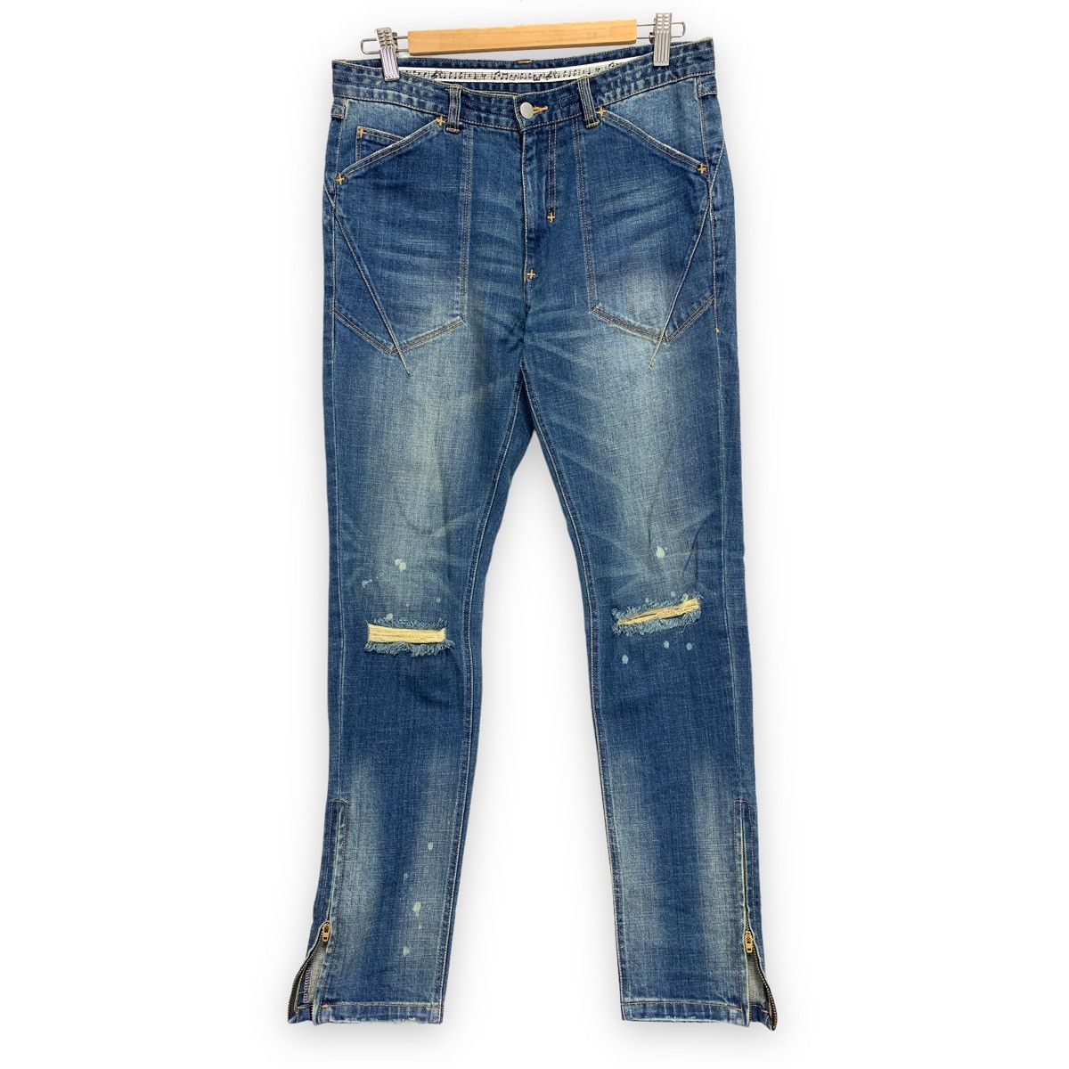 image of Number N Ine Number Nine Distressed Slim Cut Denim Jeans in Indigo, Men's (Size 32)
