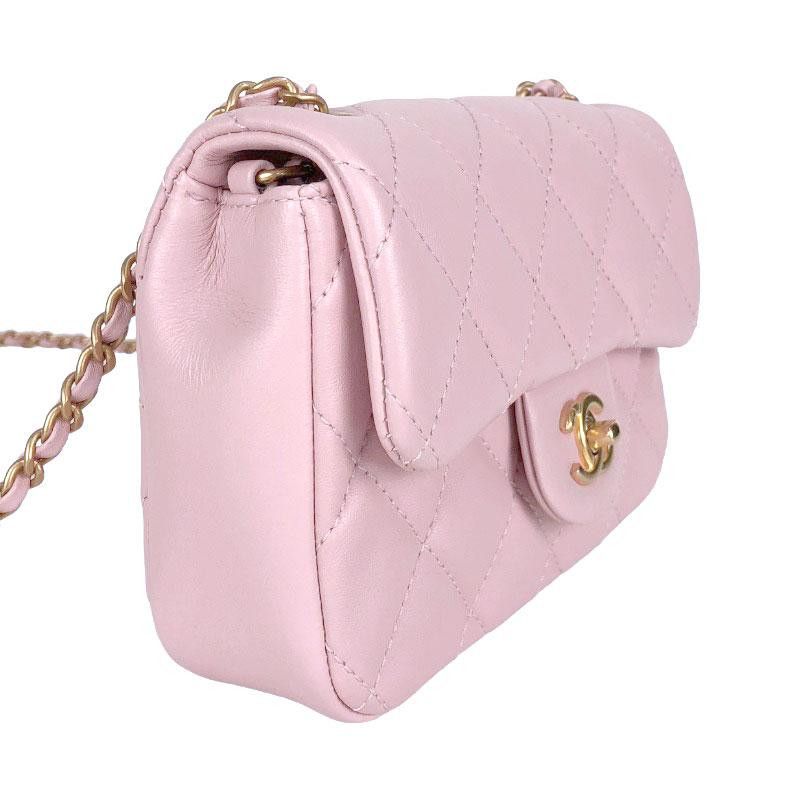 Chanel Mini Matelasse Heart Charm Chain Shoulder Bag Lambskin Pink Gold Hardware