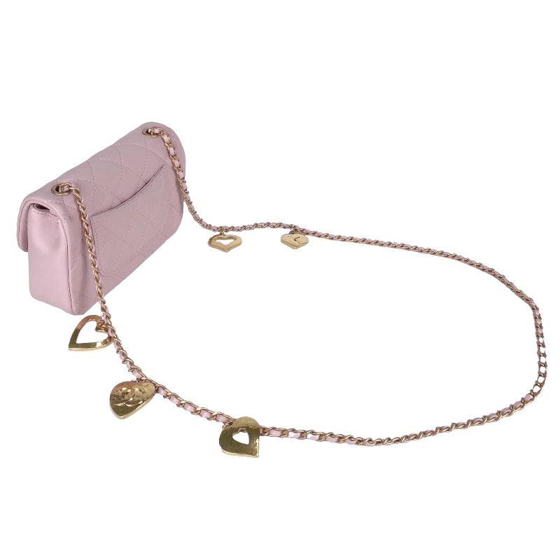 Chanel Mini Matelasse Heart Charm Chain Shoulder Bag Lambskin Pink Gold Hardware