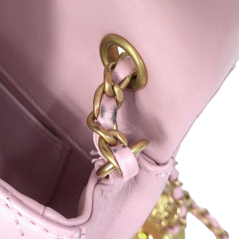 Chanel Mini Matelasse Heart Charm Chain Shoulder Bag Lambskin Pink Gold Hardware