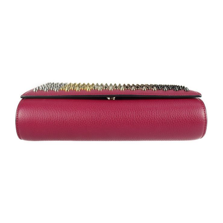 Christian Louboutin 2 Way Chain Wallet Clutch Bag Chain Shoulder Handbag Studs Leather Fuchsia