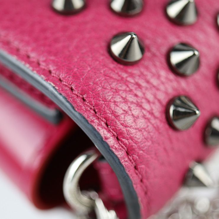 Christian Louboutin 2 Way Chain Wallet Clutch Bag Chain Shoulder Handbag Studs Leather Fuchsia