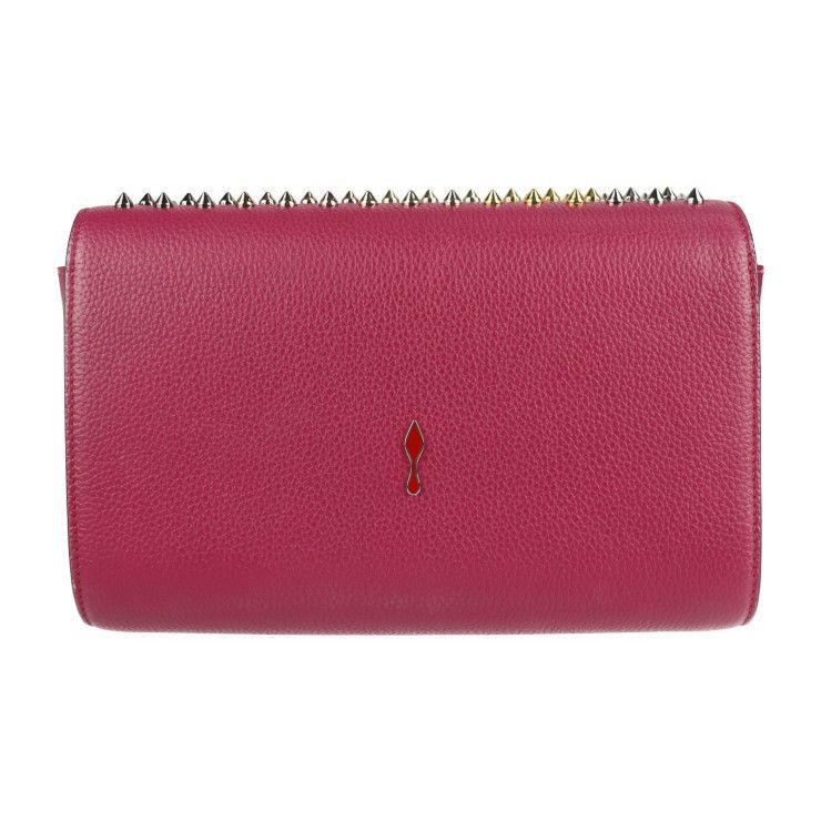 Christian Louboutin 2 Way Chain Wallet Clutch Bag Chain Shoulder Handbag Studs Leather Fuchsia