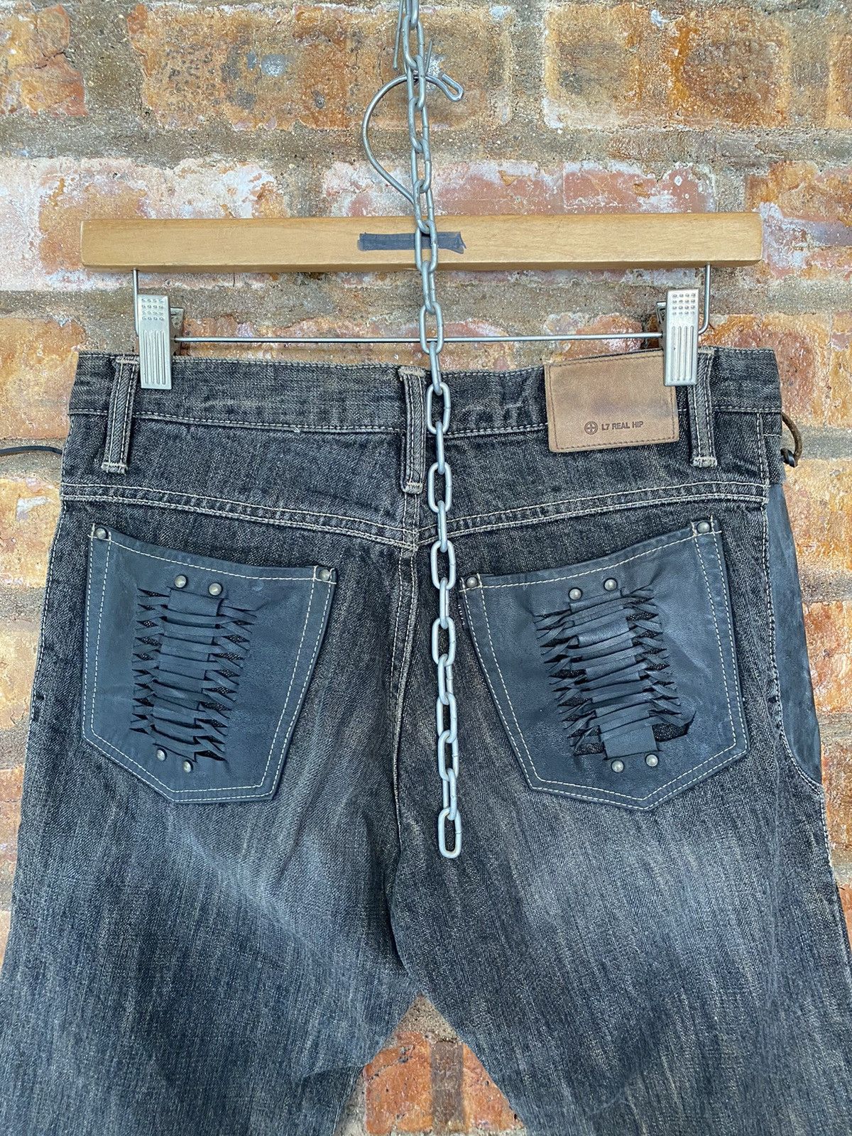 L7 Real Hip Leather trim Pocket Lace pocket hagi pants Size US 31 - 11 Thumbnail