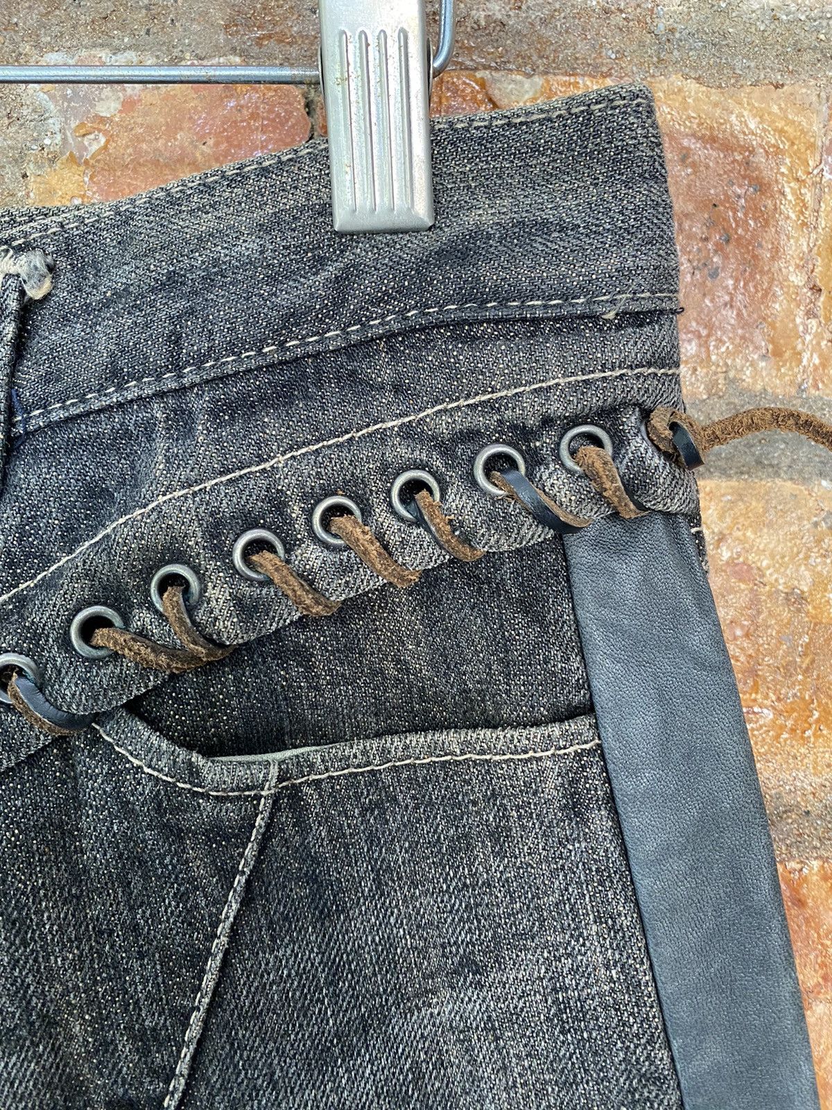 L7 Real Hip Leather trim Pocket Lace pocket hagi pants Size US 31 - 7 Thumbnail