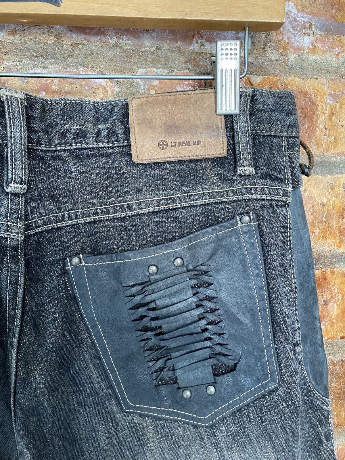 L7 Real Hip Leather trim Pocket Lace pocket hagi pants Size US 31 - 12 Thumbnail