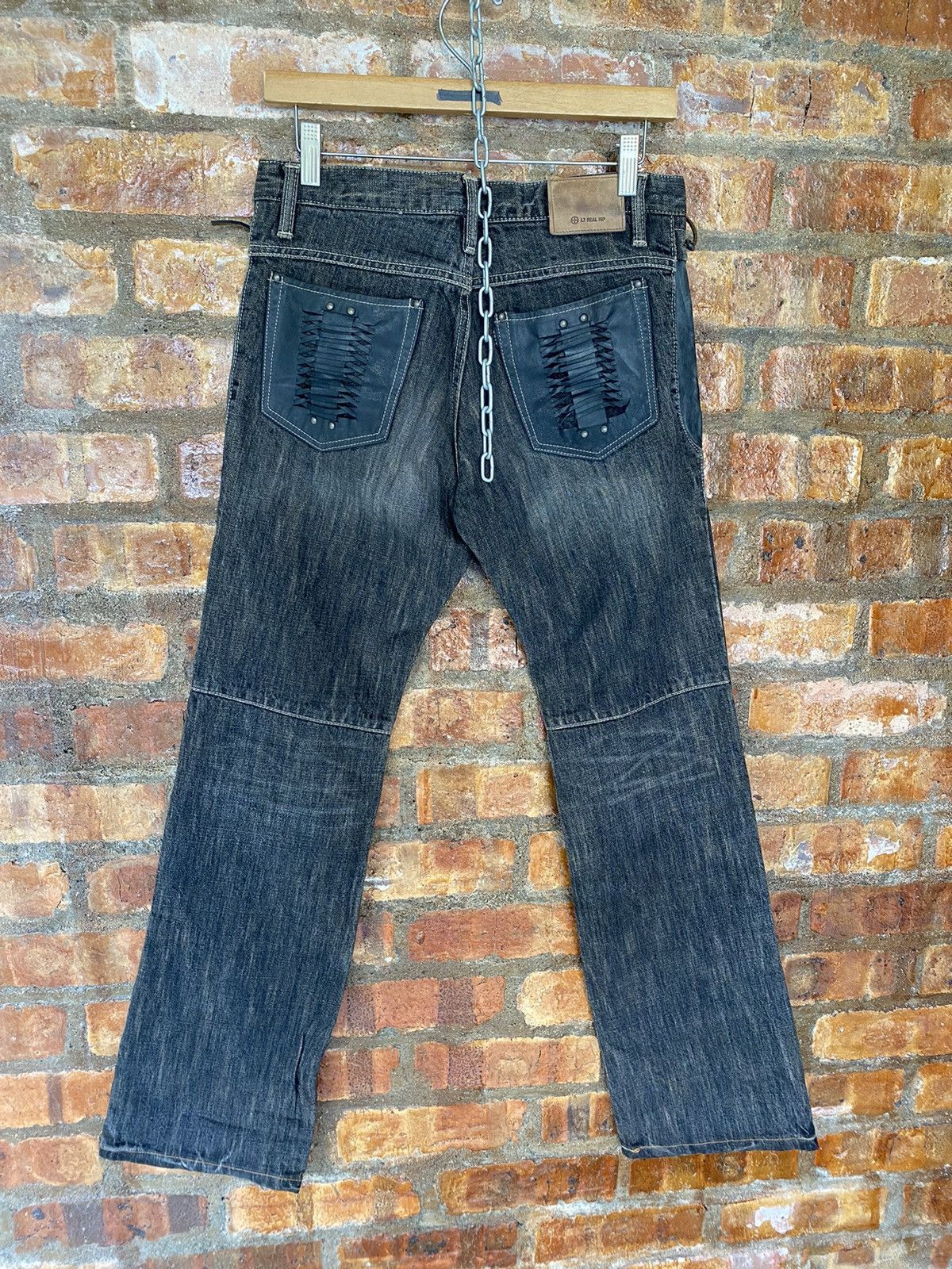 L7 Real Hip Leather trim Pocket Lace pocket hagi pants Size US 31 - 10 Thumbnail