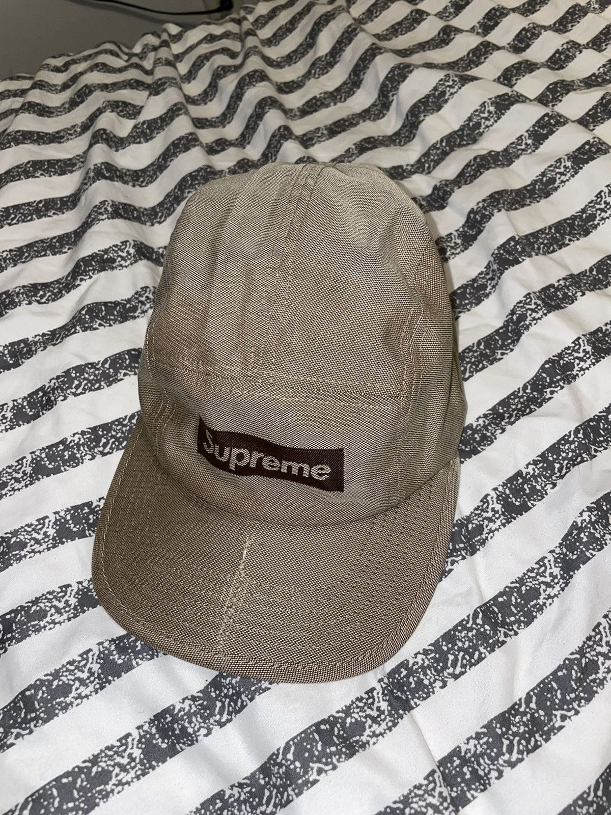 Supreme Supreme Jacquard Logo Camp 5 Panel Cap Tan Box Logo Grailed