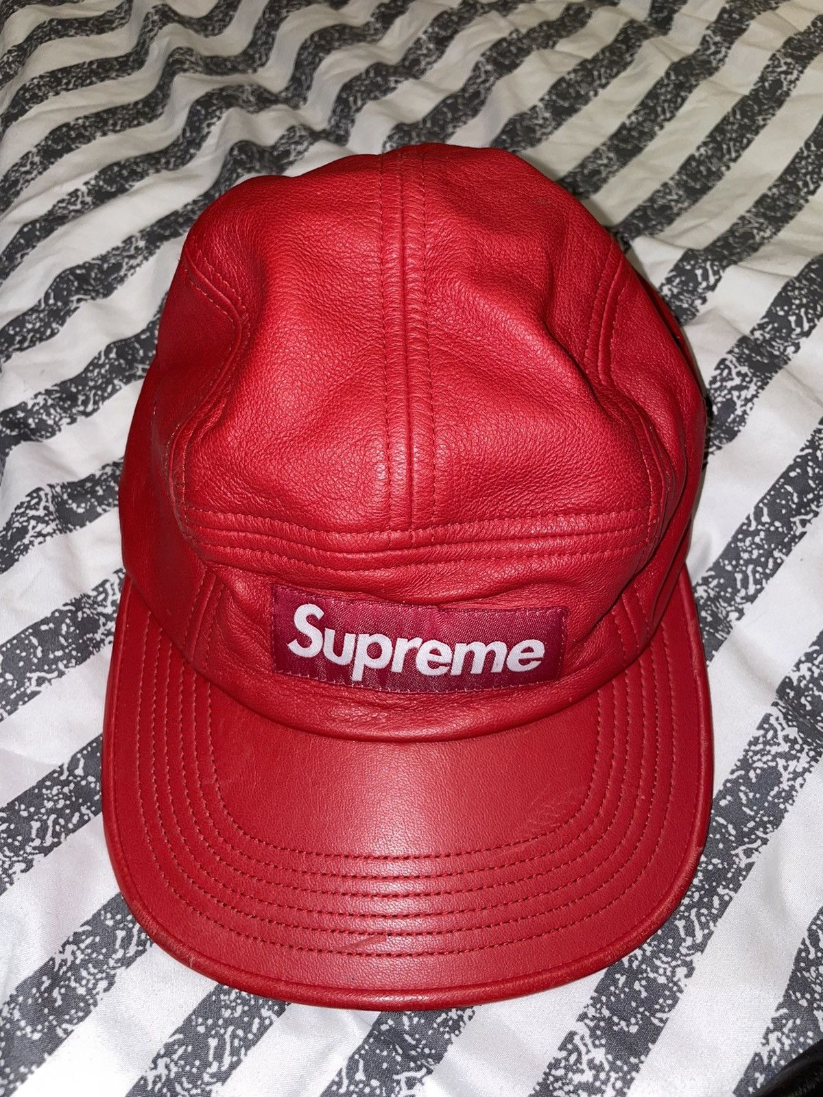 Supreme Supreme Classic Red Leather Camp 5 Panel Cap Box Logo | Grailed