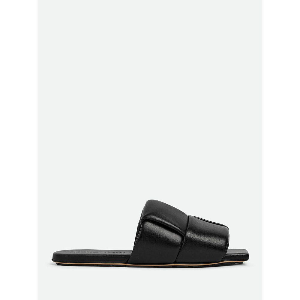BOTTEGA VENETA LOGO MEN BLACK LEATHER SLIDE SANDAL SIZE 40.5