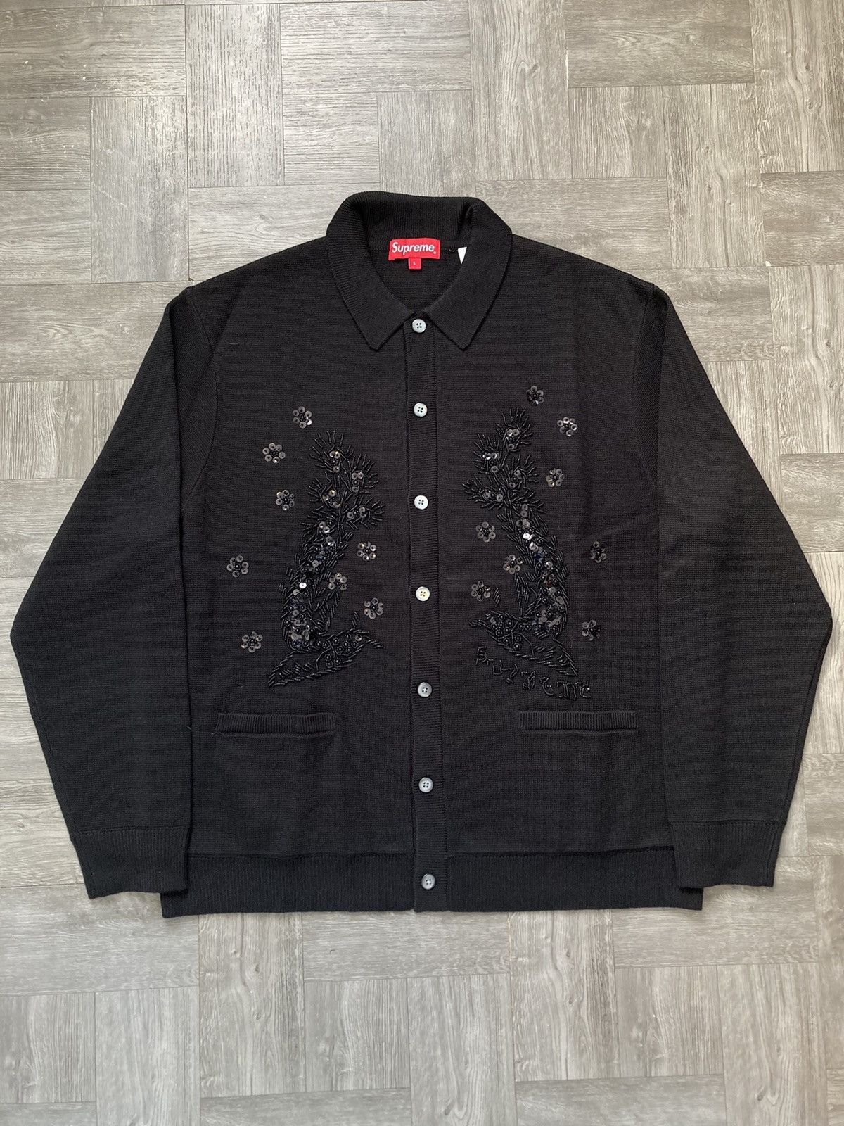 Supreme Supreme Beaded Appliqué Cardigan Sweater Black Size