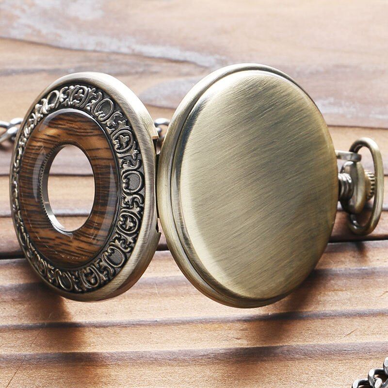 Other Vintage Wood Round Case Pocket Watch Quartz Clock Gift Size ONE SIZE - 4 Thumbnail