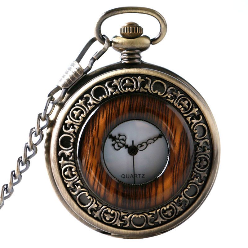 Other Vintage Wood Round Case Pocket Watch Quartz Clock Gift Size ONE SIZE - 7 Thumbnail
