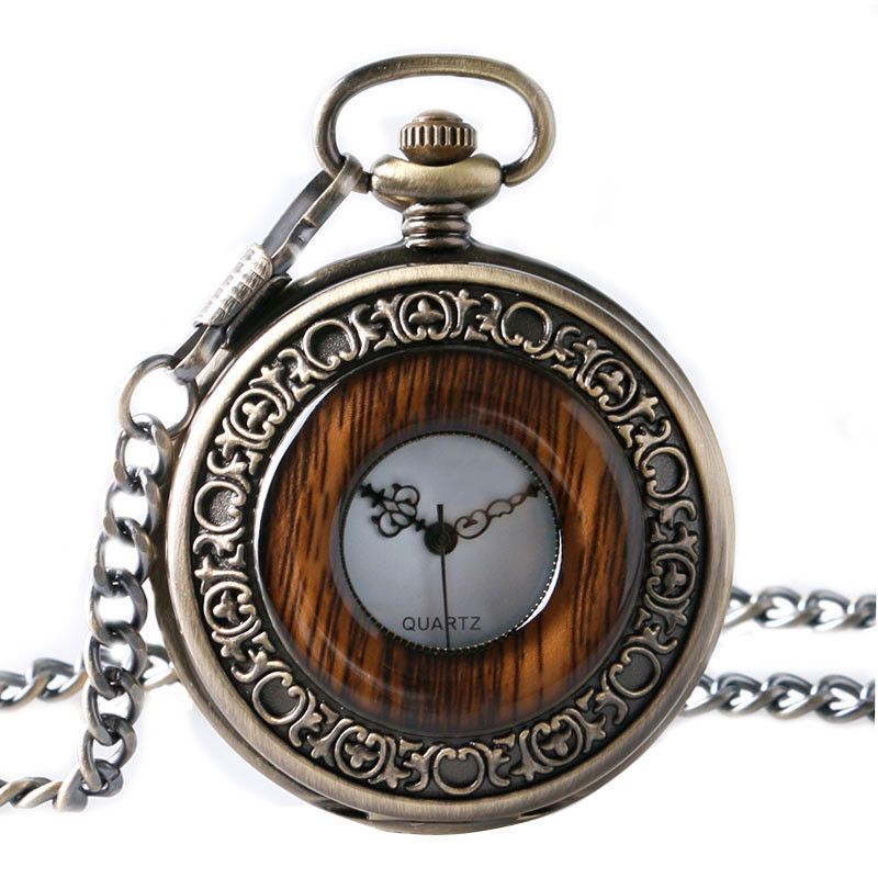 Other Vintage Wood Round Case Pocket Watch Quartz Clock Gift Size ONE SIZE - 5 Thumbnail