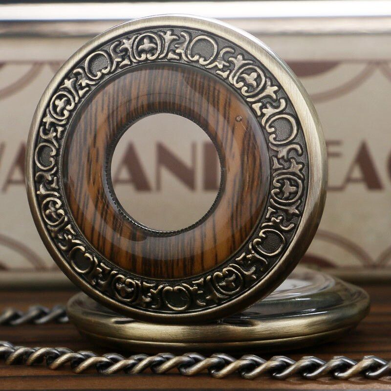 Other Vintage Wood Round Case Pocket Watch Quartz Clock Gift Size ONE SIZE - 3 Thumbnail