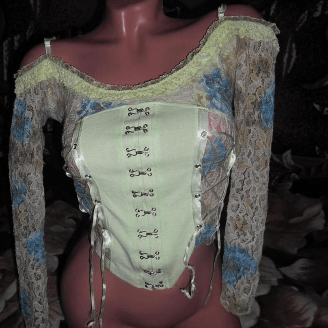 Japanese Brand y2k romance fairycore pastel lace blouse sz XS like corset Size XS / US 0-2 / IT 36-38 - 7 Thumbnail