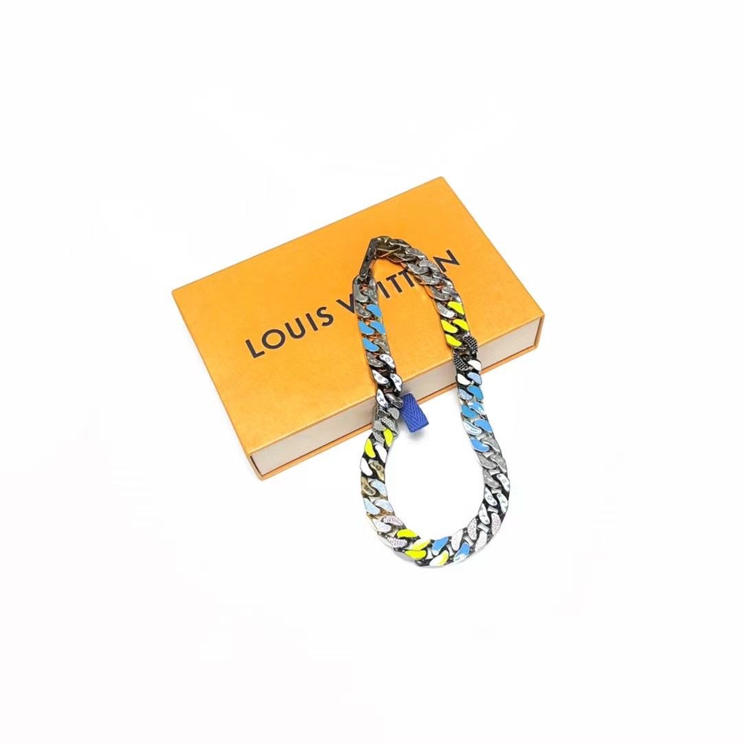 image of Louis Vuitton Chain Links Patches Cuban Necklace in Metal, Men's