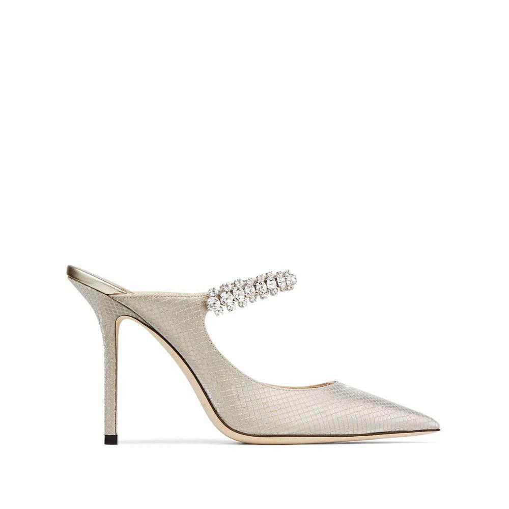 JIMMY CHOO SILVER CRYSTAL LEATHER PUMP SIZE 37.5