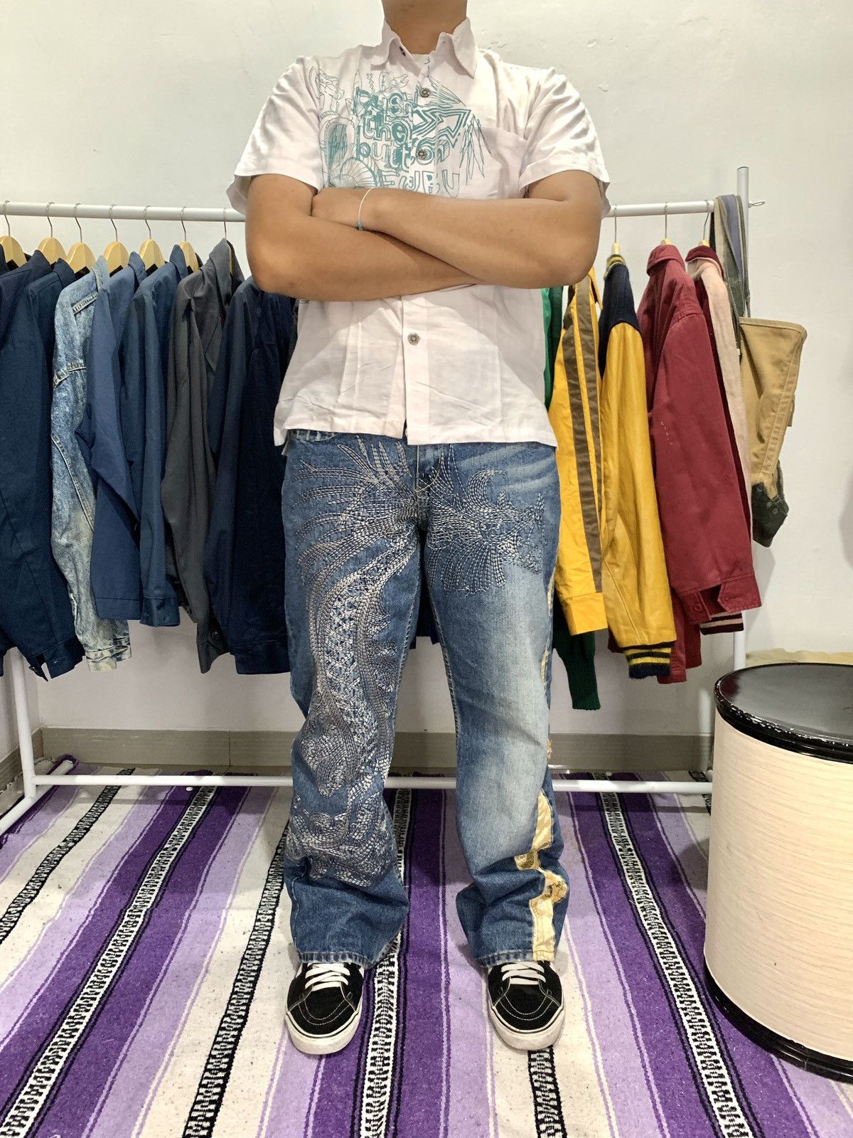 Japanese Brand Vintage Karakuri tamashii japanese denim baggy jeans Size US 34 / EU 50 - 1 Thumbnail