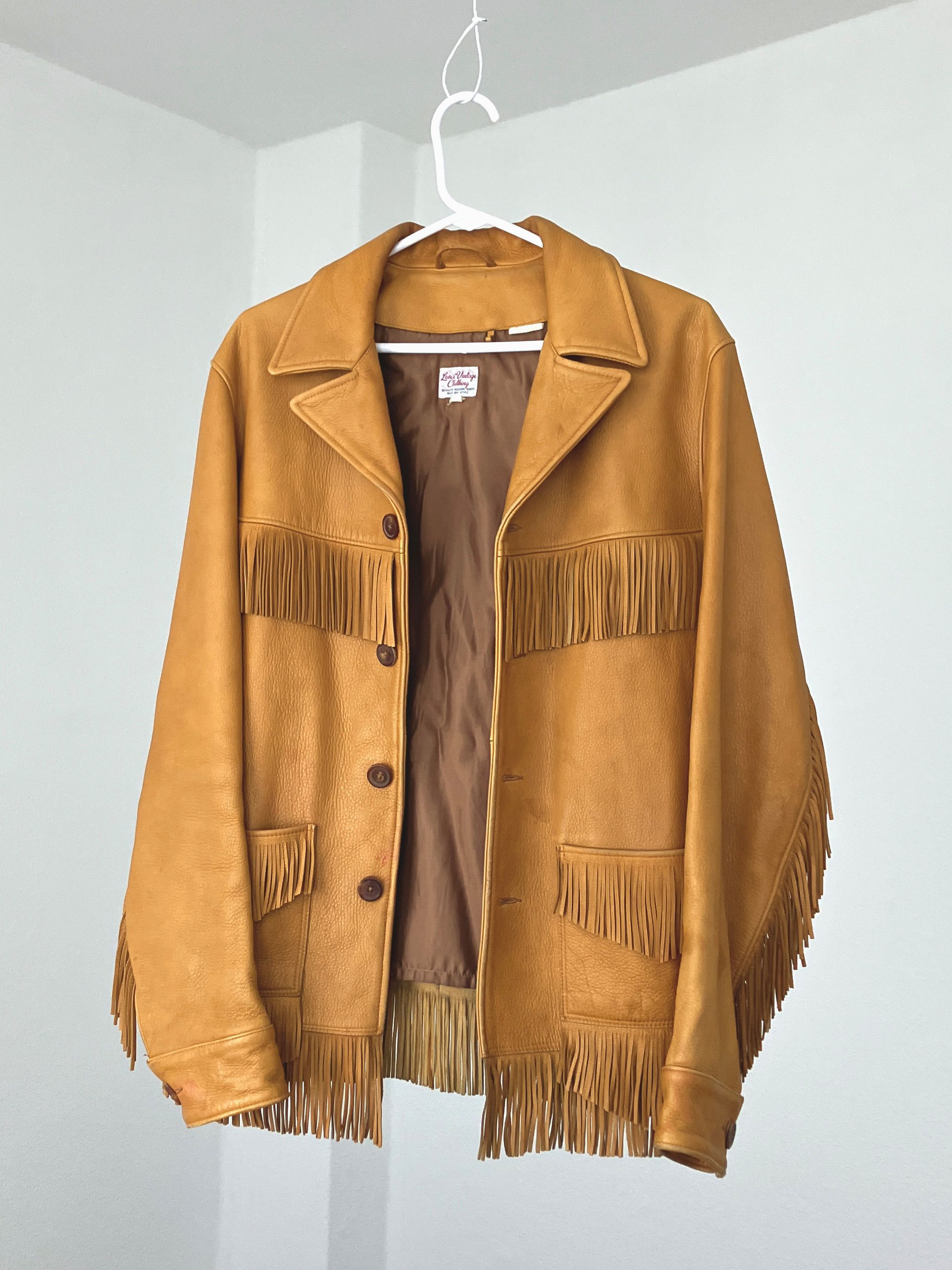 image of Levis Vintage Clothing Lvc 2013 Boom Town Fringed Leather Jacket in Whiskey, Men's (Size Small)