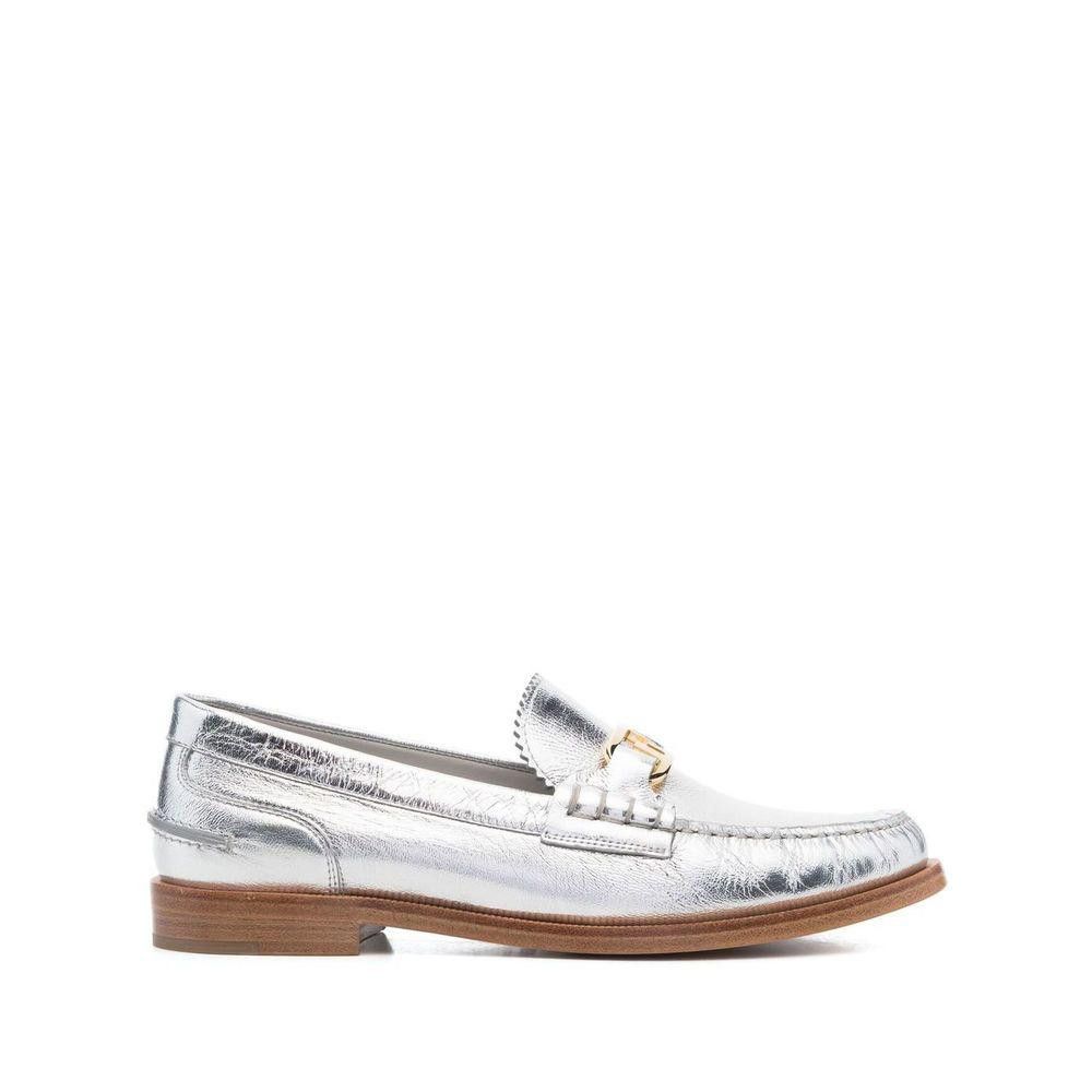 FENDI LEATHER SILVER LOAFER SIZE 36.5