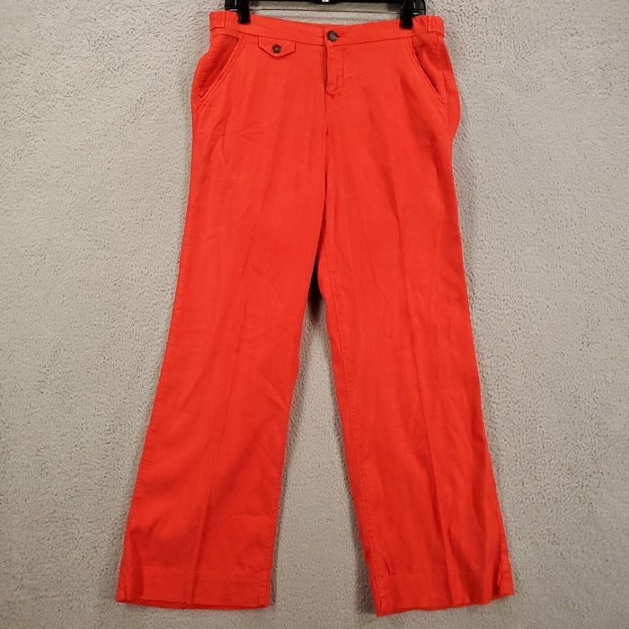 Anthropologie Level 99 Pants Womens 29P Linen Orange Petite 29 Wide Leg ...